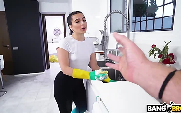 Small tits maid Ariana Van X drops it all and gets fucked hard